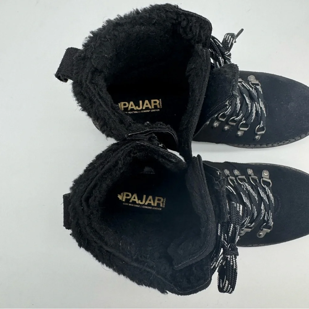 Pajar Black Leather Waterproof Lace Up Zip Ankle Boot Size 10